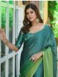 Abundant Teal Blue And Green Satin Saree With Embroidery Blouse