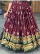 Fantastic Wine & Green Bandhani Printed Silk Event Wear Gown