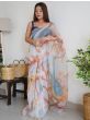 Remarkable White Digital Printed Organza Party Wear Saree