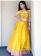 Yellow Mirror Work Taffeta Silk Party Wear Lehenga Choli With Dupatta (Default)