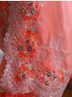 Attractive Orange Thread Embroidery Organza Saree With Blouse