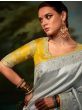 Incredible Grey Zari Weaving Silk Wedding Wear Saree 