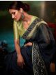Alluring Navy-Blue Zari Weaving Organza Silk Saree With Blouse