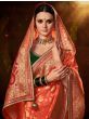 Gratifying Orange Embroidered Silk Reception Wear Saree With Blouse