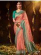 Spectacular Peach Zari Weaving Silk Event Wear Saree With Blouse