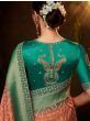 Spectacular Peach Zari Weaving Silk Event Wear Saree With Blouse