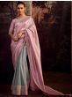 Amazing Pink Heavy Lace Work Silk Party Wear Saree With Blouse