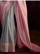 Amazing Pink Heavy Lace Work Silk Party Wear Saree With Blouse