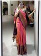 Attractive Pink Zari Weaving Kanjivaram Function Wear Saree With Blouse
