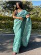 Exquisite Aqua Blue Thread Embroidery Organza Saree With Blouse