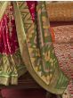 Red & Green Patola Printed Silk Saree With Diamond Blouse