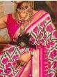 Bewitching White-Pink Patola Printed Silk Saree With Blouse