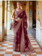 Astonishing Wine Foil Printed Silk Festival Wear Saree With Blouse
