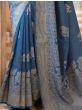 Enchanting Blue Trendy Foil Printed Silk Function Wear Saree
