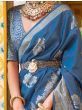 Enchanting Blue Trendy Foil Printed Silk Function Wear Saree
