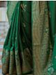 Marvelous Dark Green Foil Printed Silk Reception Wear Saree
