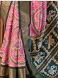 Incredible Pink And green Patola Printed Dola Silk Saree With Belt