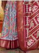 Ravishing Grey And Maroon Patola Printed Dola Silk Saree With Belt