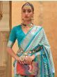 Attractive Teal Blue Patola Printed Silk Saree With Blouse