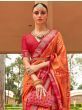 Meritorious Orange Digital Printed Patola Silk Saree With Blouse
