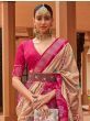 Magnificent Beige And Pink Digital Printed Patola Silk Saree
