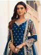 Stunning Blue Embroidered Butterfly Net Jacket Style Salwar Suit
