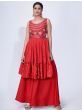 Phenomenal Red Thread Embroidered Chiffon Ready-Made Palazzo Suit
