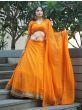 Amazing Orange Laheriya Print Georgette Haldi Wear Lehenga Choli