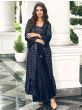 Rocking Navy Blue Embroidered Georgette Crop Top Sharara with Jacket