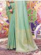 Wonderful Sea-Green Zarkan Work Satin Function Wear Saree With Blouse