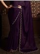 Glamorous Purple Satin Designer Plain Saree With Velvet Blouse