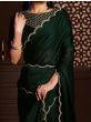 Beautiful Dark Green Satin Event Wear Plain Saree With Velvet Blouse