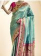 Alluring Turquoise Zari Weaving Silk Paithani Saree With Blouse
