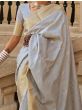 Beautiful Grey Zari Weaving Silk Festival Wear Saree With Blouse