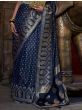 Captivating Blue Zari Weaving Satin Wedding Saree With Blouse