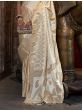 Stunning Beige Zari Weaving Satin Traditional Saree With Blouse