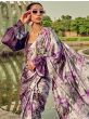 Incredible Grey & Purple Digital Printed Satin Saree With Blouse
