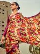 Marvelous Beige Floral Printed Satin Festival Wear Saree With Blouse