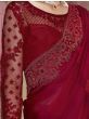 Fabulous Red Sequined Embroided Silk Party Wear Saree With Blouse