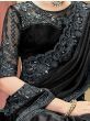 Splashy Black Thread Embroidery Silk Party Wear Saree With Blouse