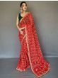 Ravishing Red Bandhani Print Georgette Festive Wear Saree With Blouse