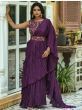 Charismatic Wine Ruffle Work Chinon Party Wear Saree With Blouse
