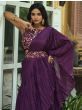 Charismatic Wine Ruffle Work Chinon Party Wear Saree With Blouse

