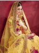 Yellow Floral Printed Banglori Silk Bridal Lehenga Choli With Dupatta