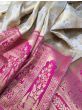 Cream-Pink Banarasi Silk Festival Wear Saree With Blouse