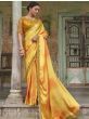 Dazzling Alphanso Yellow Sequined Satin Festive Wear Saree With Blouse