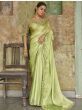 Engaging Limegreen Sequined Satin Party Wear Saree With Blouse