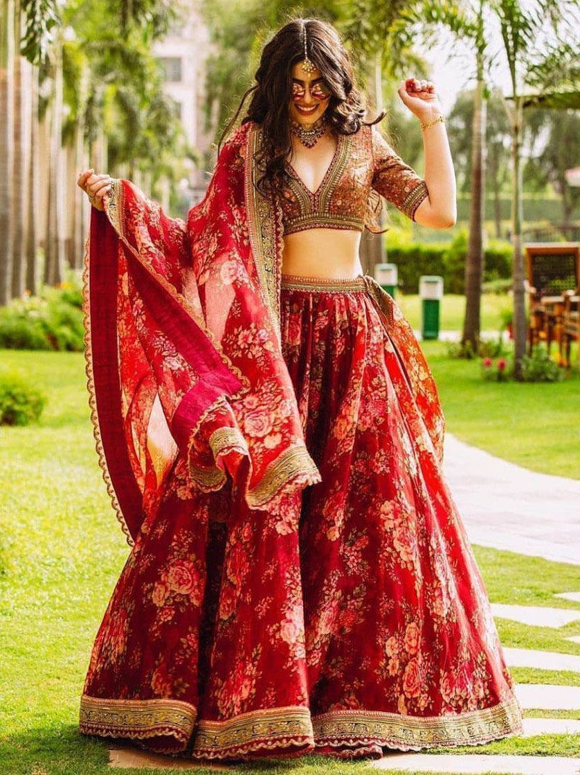 Buy Sabayasachi Inspired Red Banglori silk wedding lehenga in UK, USA and  Canada