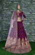 Purple Embroidered Velvet Wedding Lehenga Choli With Dupatta (Default)