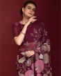Dazzling Wine Georgette Resham Work Party Wear Saree For Women